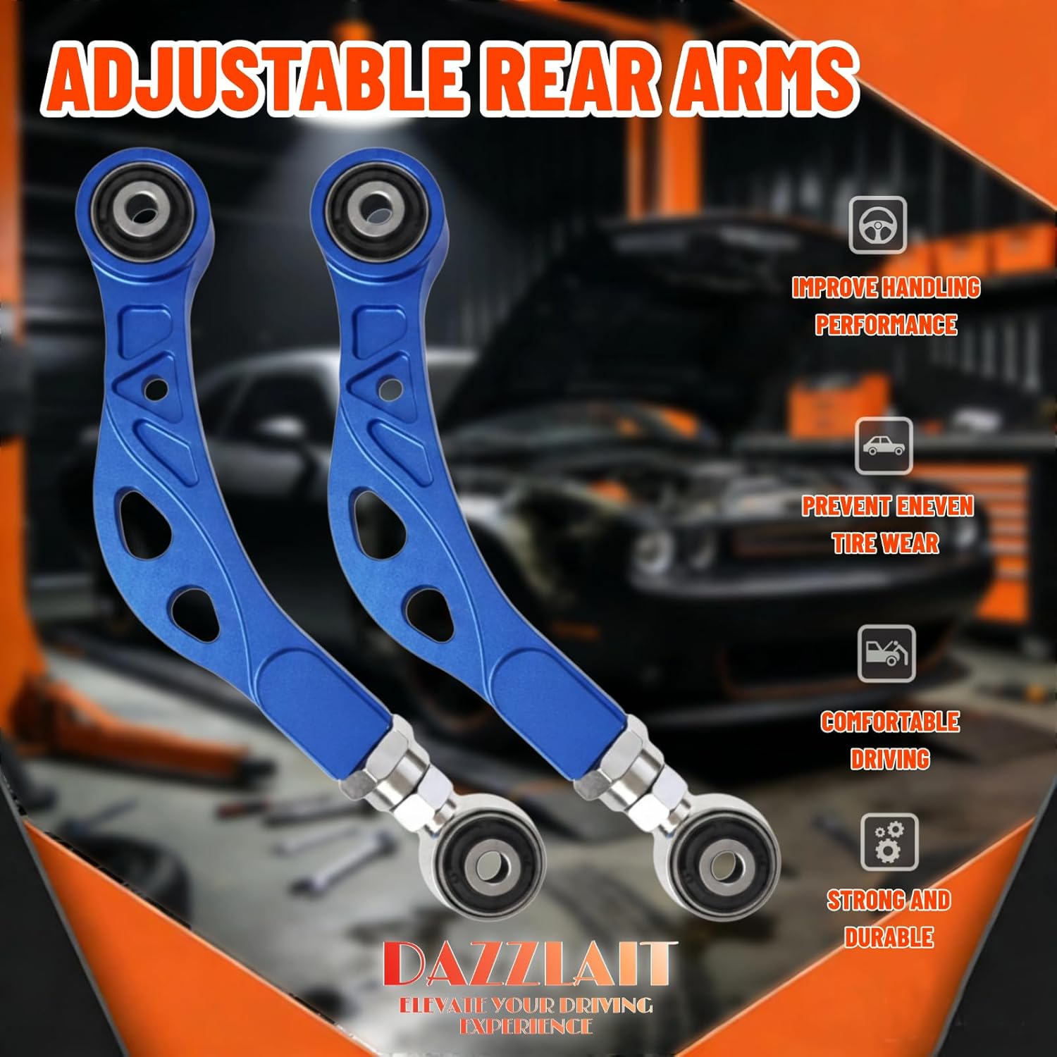 MB-09-BL Aluminum Adjustable Rear Upper Camber Arms Blue, Set of 2, Compatible with Dodge Challenger (LC/LA) 2008-2022丨Charger 2006-2022丨 Magnum 2005-08丨Chrysler 300 (LX) 2005-2022