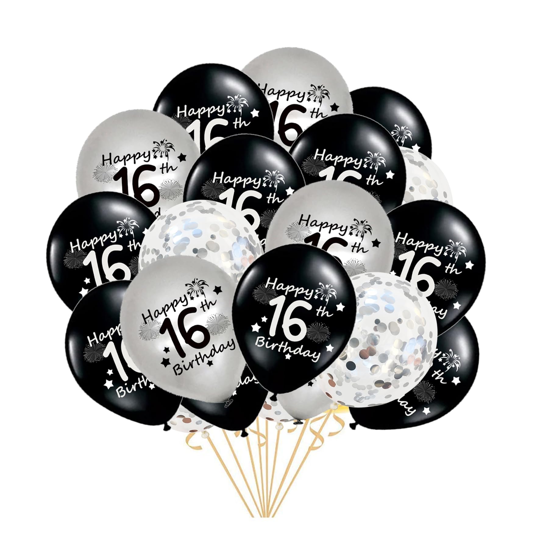 Balloon 16th Birthday Decoration Silver Black for Boys Girls, 16th Birthday Balloon, Happy 16th Birthday Balloon Confetti Balloons 16 Years Him Son Birthday Decoration Pack of 21 (16th)