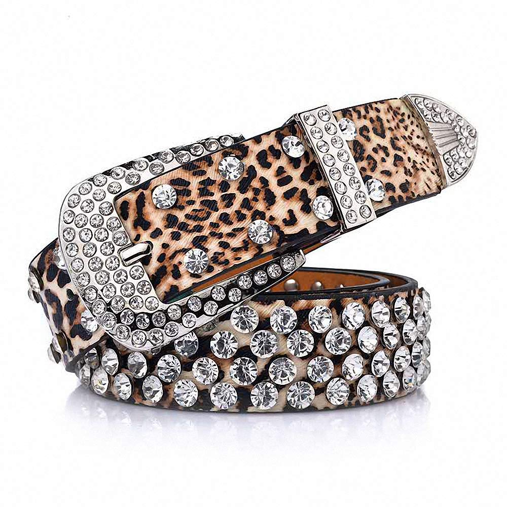 Ulalaza Women Leather Belt ，Hollow Diamonds Rivets Waistband with Alloy Buckle Hollow Leather Belts