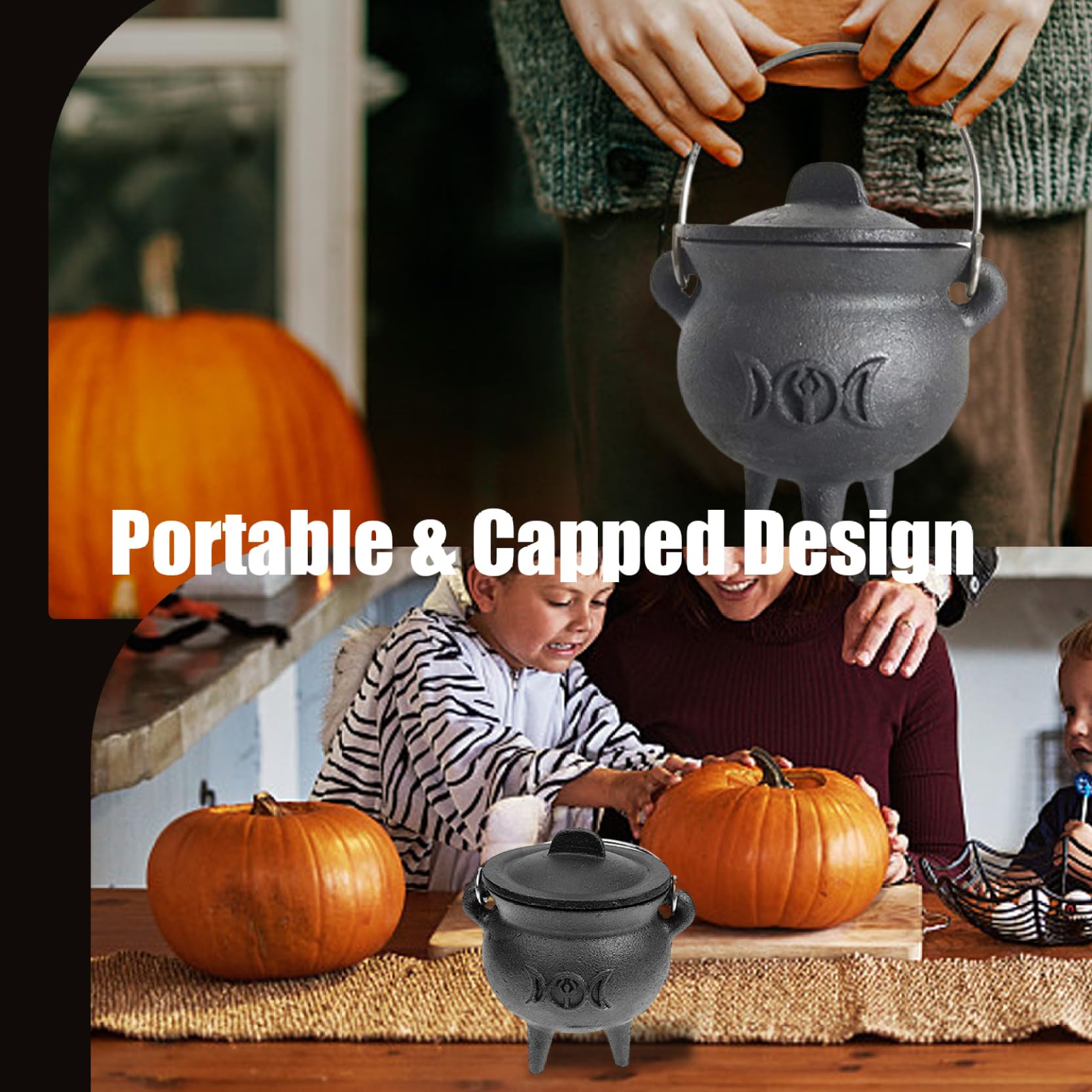 Gietijzeren ketel met deksel en Halloween-handvat 3,94 X 5,95 X 2,95 inch decoratieve ketel kaars wierook brandende hekserij ketel pot maan gietijzeren ketel ketel Gietijzeren ketel met deksel en Halloween-handvat 3,94 X 5,95 X 2,95 inch decoratieve ketel kaars wierook brandende hekserij ketel pot maan gietijzeren ketel ketel