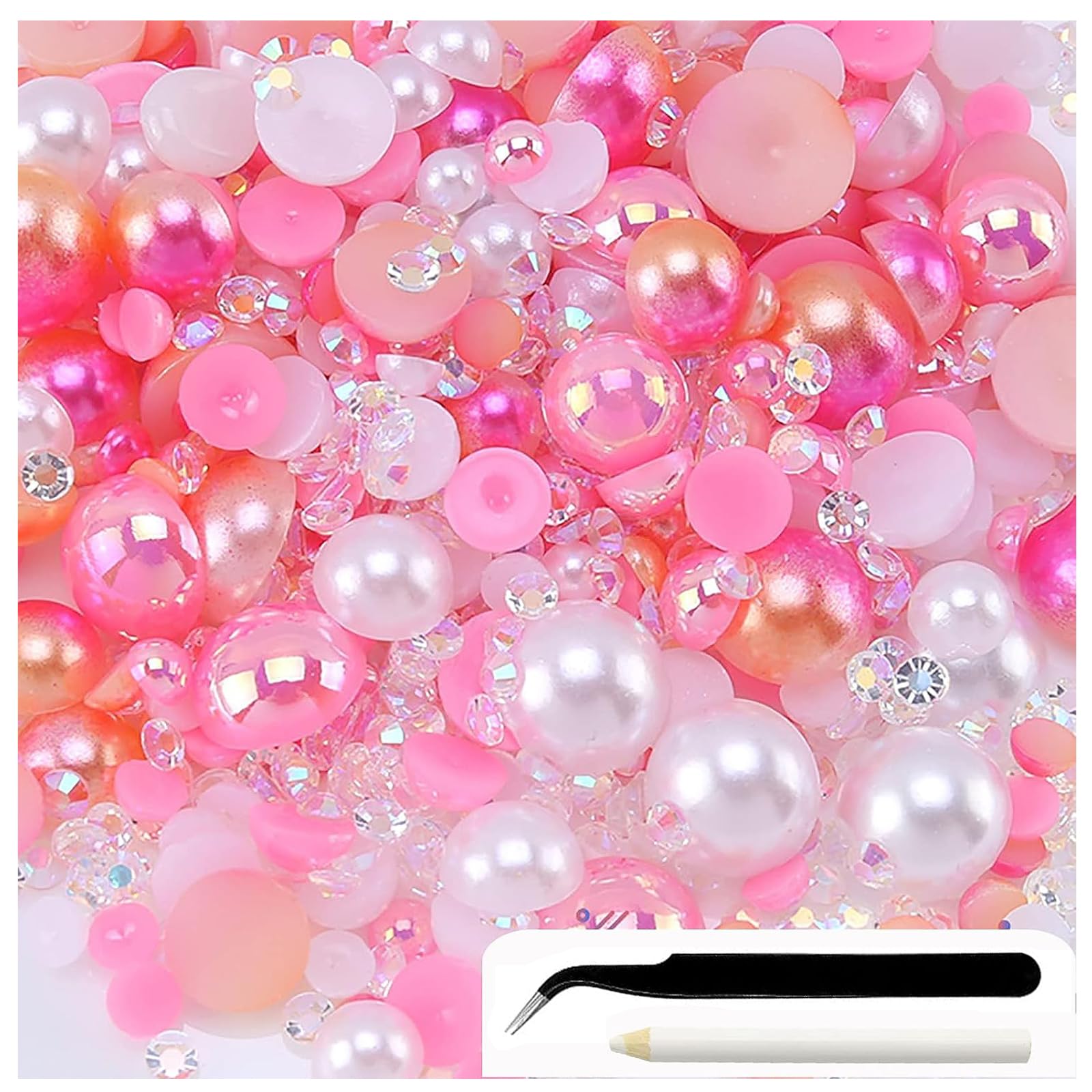 SURALIN 30 g di perline di strass a retro piatto con retro piatto per artigianato, perline miste da 3 mm a 10 mm, strass per unghie, barattolo per arte del viso con