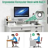 Vista 7 de Escritorio para computadora con cajones y gabinete, escritorio de madera para oficina en casa con estantes de almacenamiento, estación de trabajo