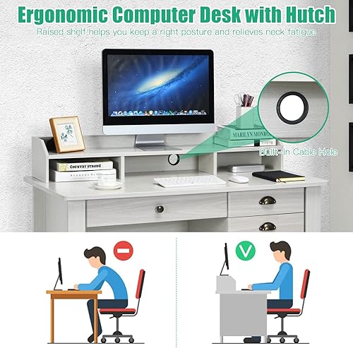 Miniatura 7 de Byroce - Escritorio para computadora con cajones y gabinete, escritorio de madera para oficina en casa con estantes de almacenamiento, estación de