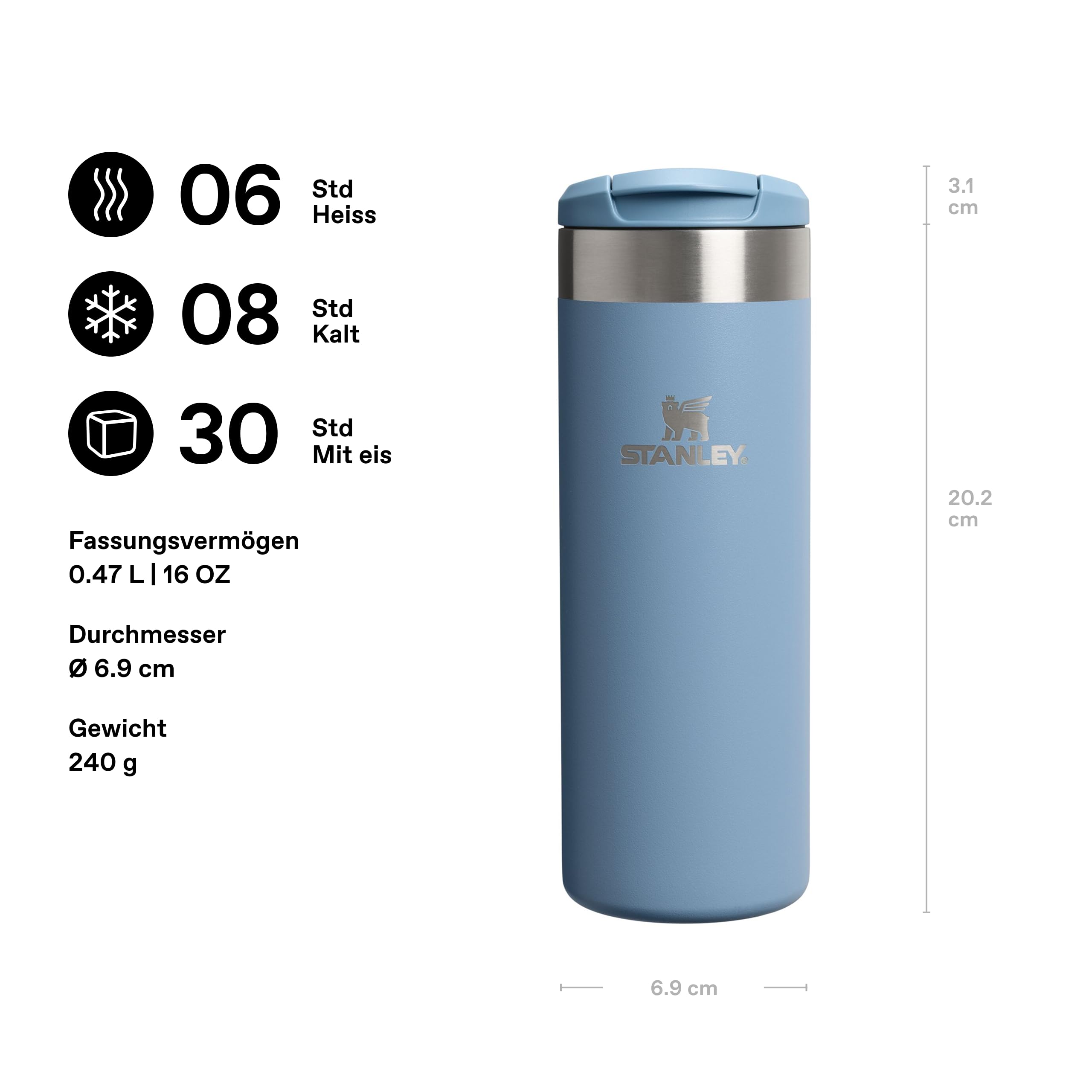 STANLEY 1913 Aerolight Transit Thermobecher 0.47L - Indigo | Hält 6 Std. heiß - 8 Std. kalt - Spülmaschinenfest - Auslaufsicher - Becherhalter kompatibel
