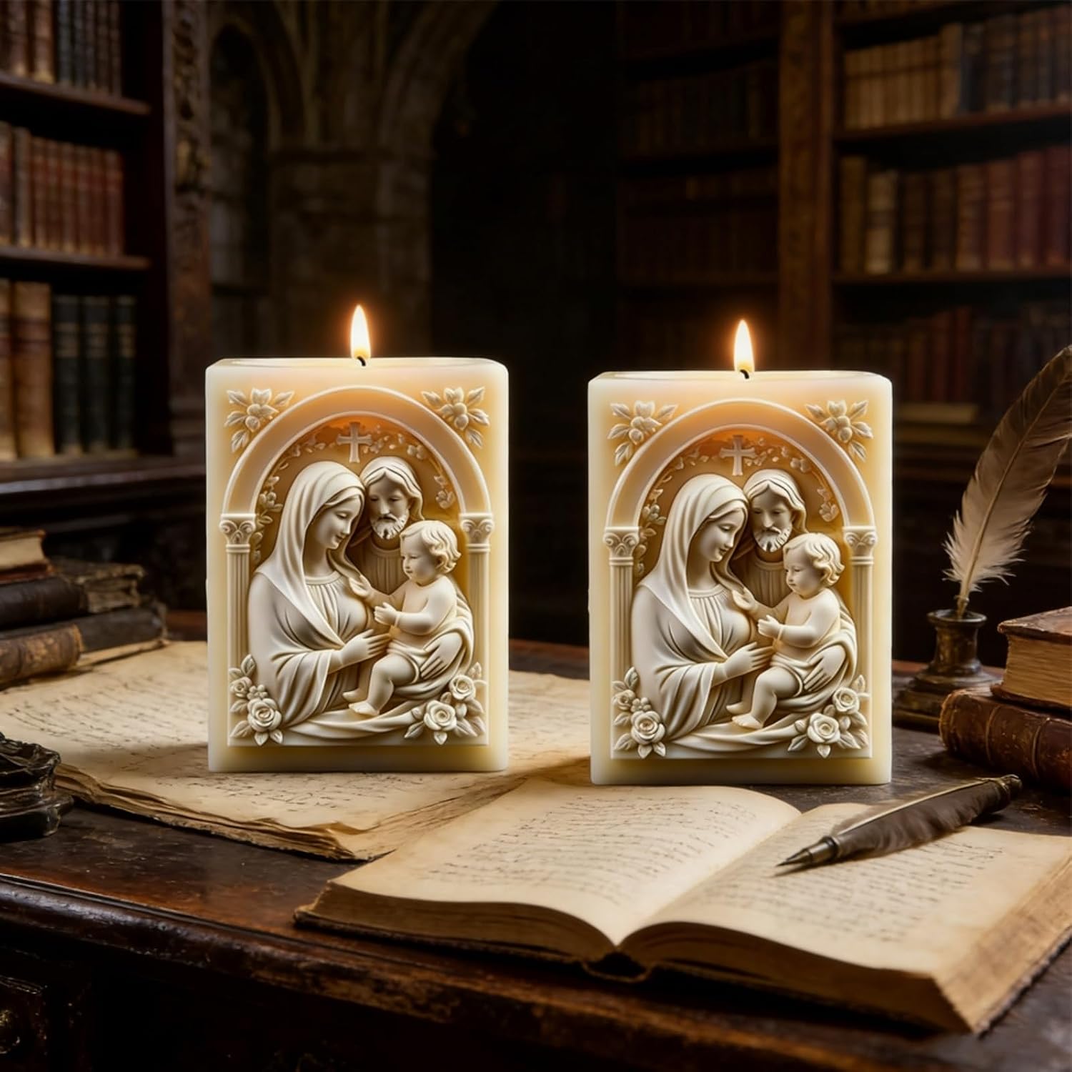 Holy Family Square Candle Mold, Jesus, Virgin Mary and Joseph Rectangle Silicone Epoxy Resin Casting Molds for Candle Making Wax Aromatherapy & DIY Resin Craft, Home Decoration