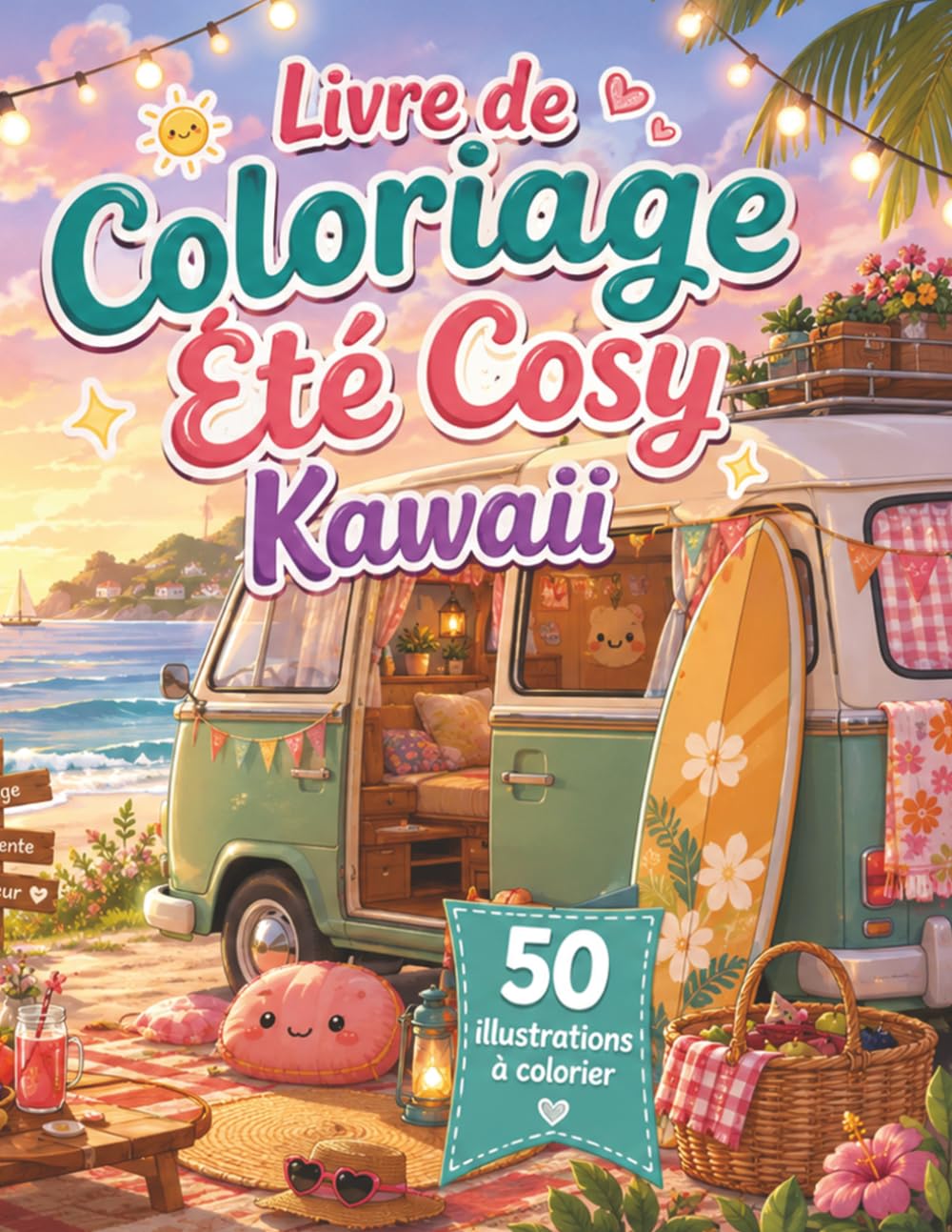 Livre de Coloriage Été Cosy Kawaii: 50 scènes méditerranéennes pour adultes et ados — citrons, terrasses fleuries, mer et pause anti-stress