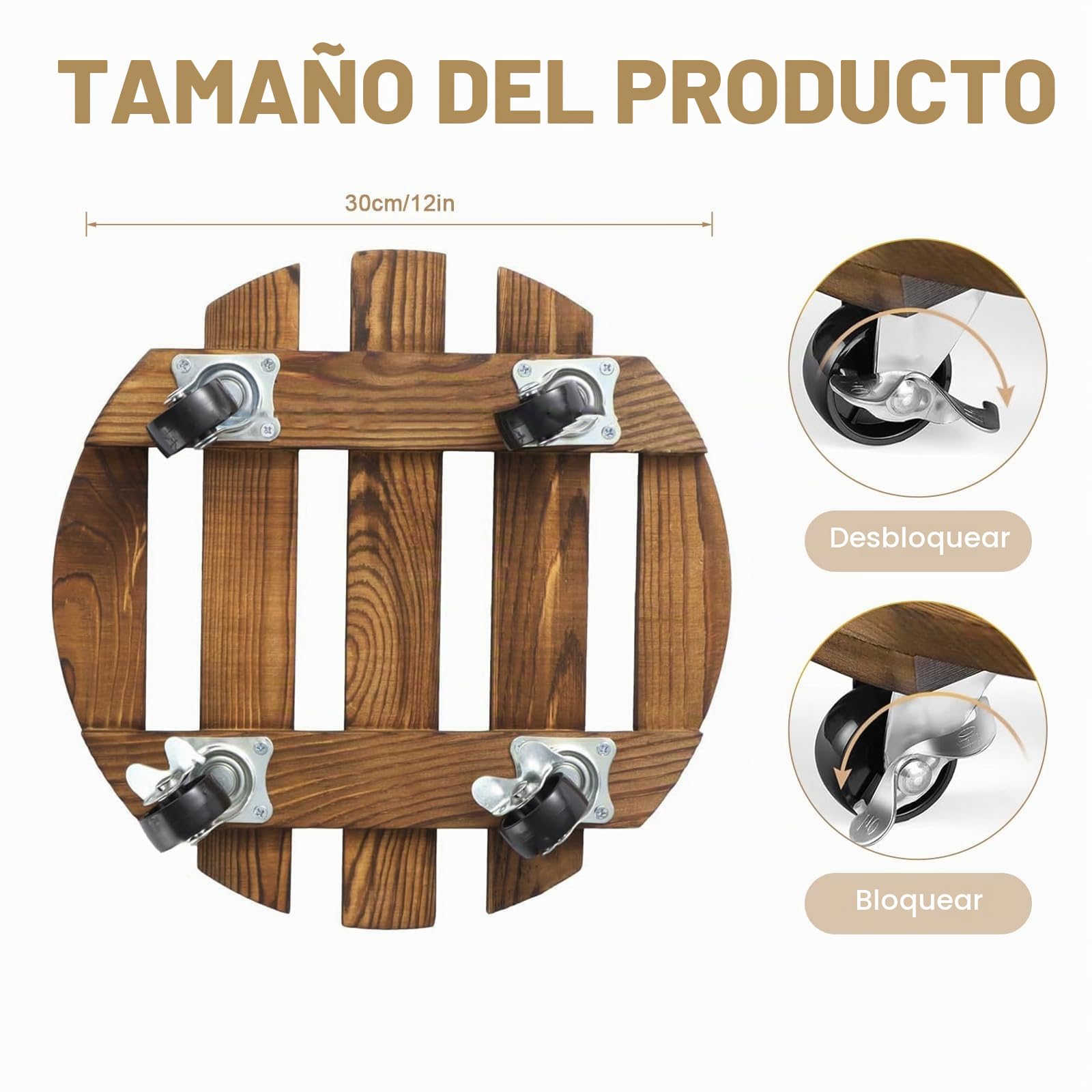 Rodillo para Plantas, 2 Piezas 30 x 6.5 cm Base con Ruedas para Macetas, con Capacidad de Carga de 100 kg, para Exteriores e Interiores, Macetero con Ruedas, Rotación De 360 °