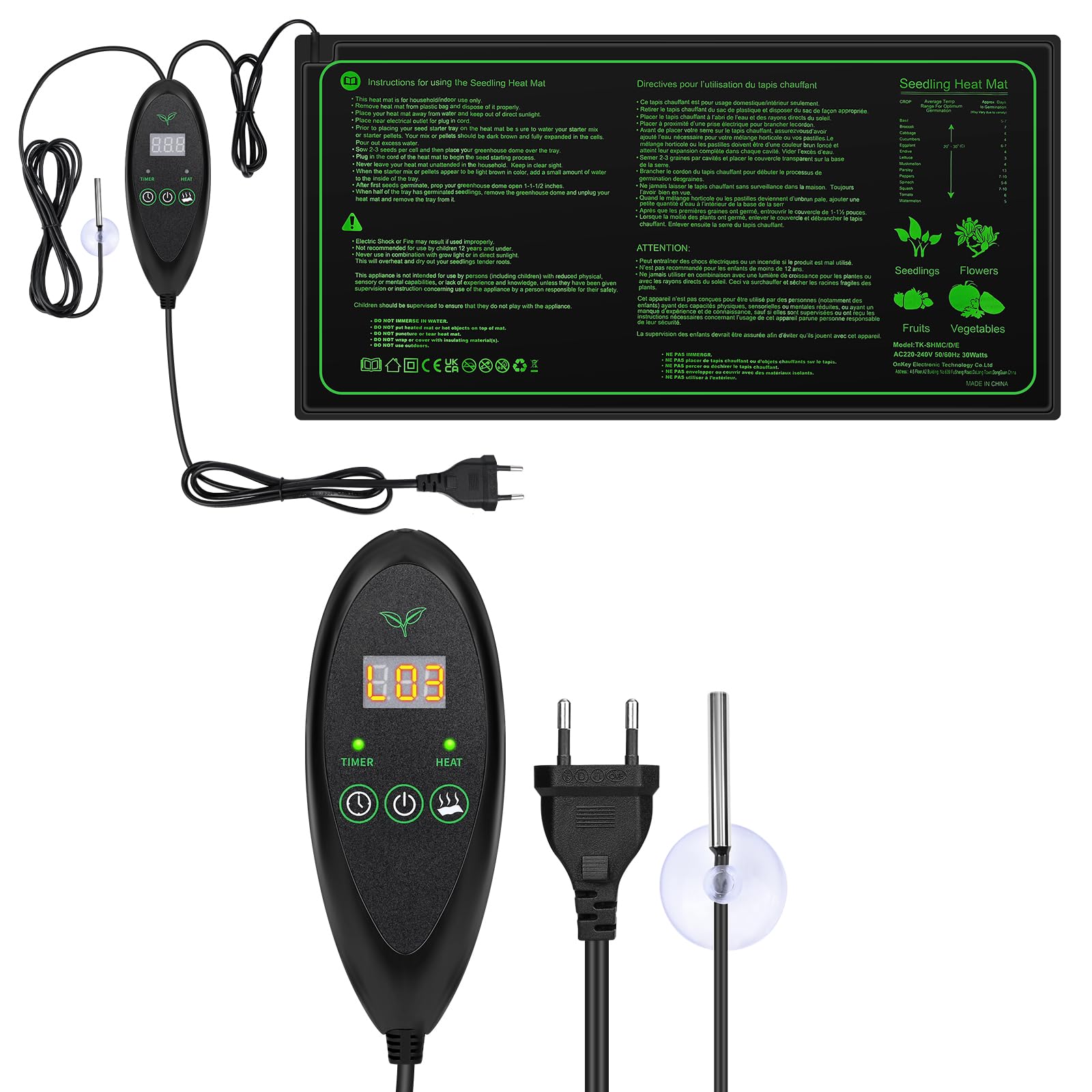 Tappeto Riscaldante, Tappetino Riscaldante con Termostato, Tappeto Riscaldante Impermeabile e Durevole Temperatura Regolabile, per la germinazione dei Semi, 20 x 10 in 30 W