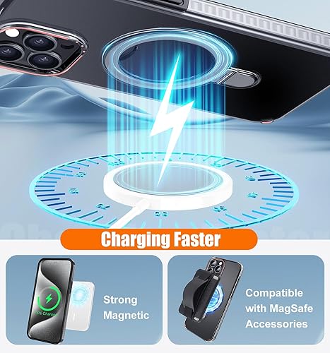 Miniatura 4 de MAGIC JOHN Funda para iPhone 15 Pro, cubierta de grado militar a prueba de golpes, protección de doble capa, soporte magnético integrado compatible