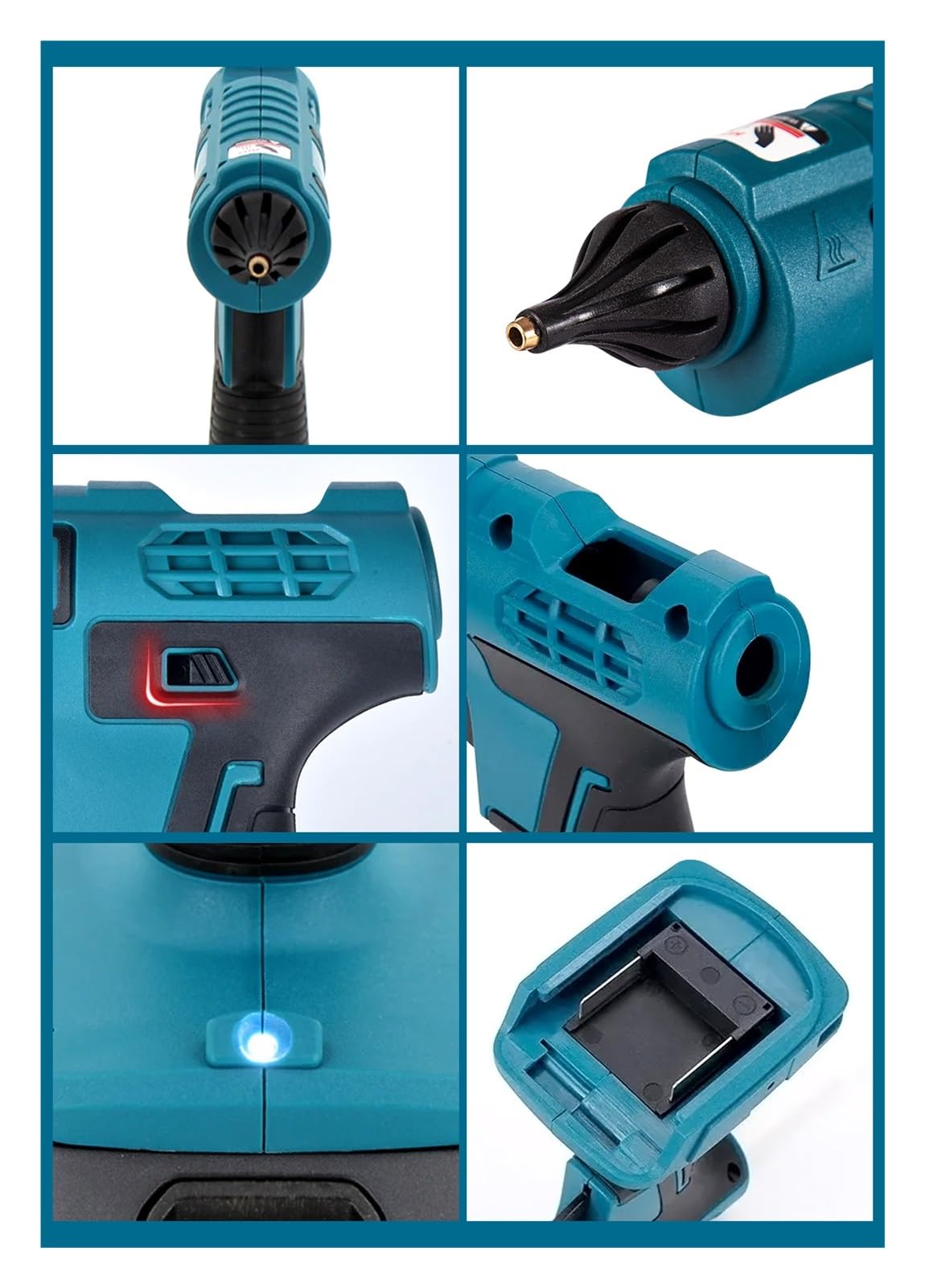 Pistola elettrica for colla a caldo blu senza fili con batteria 10 stick di diametro 11 mm