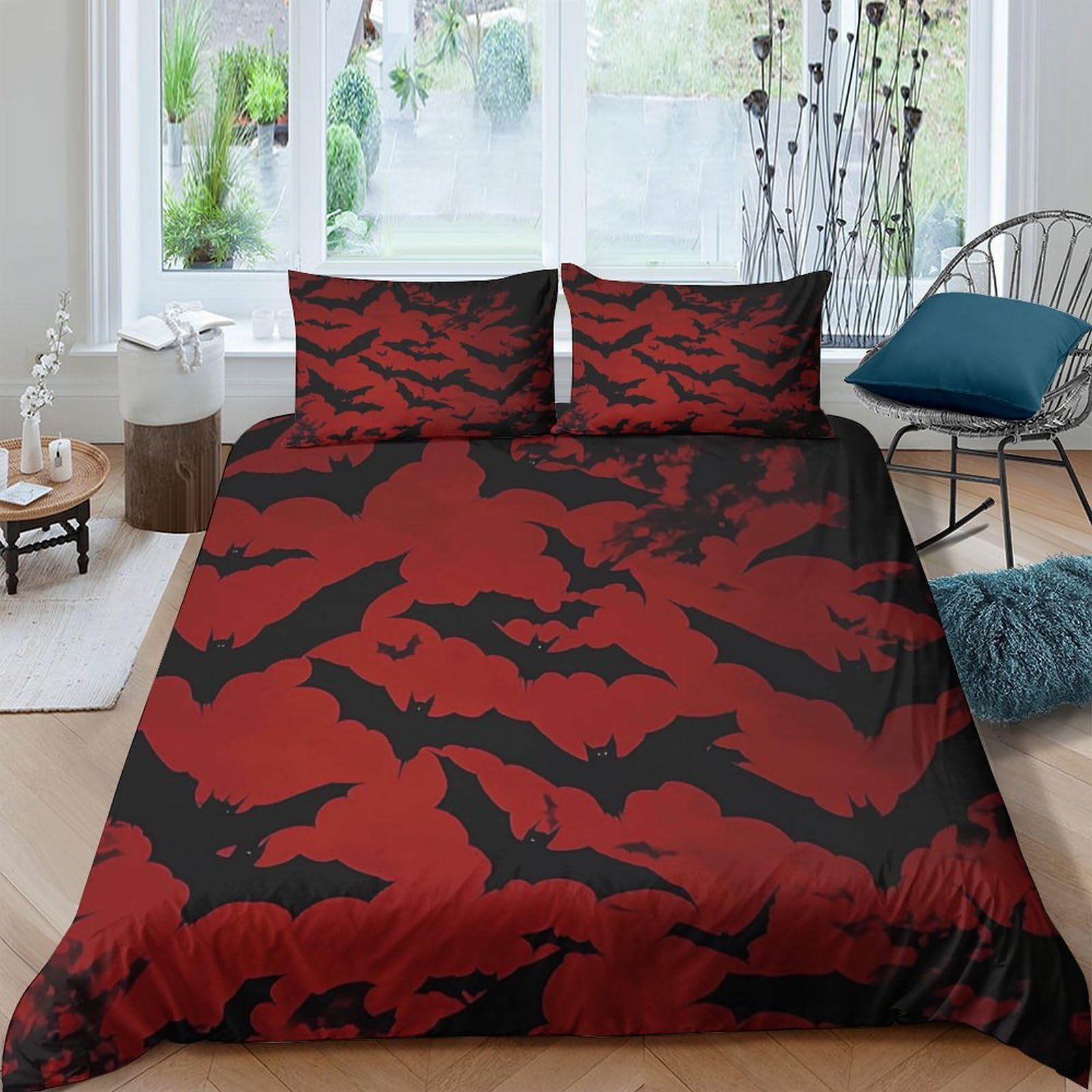 Ctjqhvkz Style-10 3D Printed Halloween Bat Fitted Sheet Microfiber Black Red Gothic Mattress Cover For Bedroom Guest Room Decor Single（135X200cm）