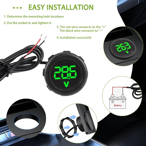 2 Pieces Digital Voltmeter DC 4-100V, 3 Digits of 2 Wires LED Display Waterproof Digital Display Voltmeter for Car/Motorcycle/Marina/Truck/Boat/Motorhome/Caravan (Green) - 4