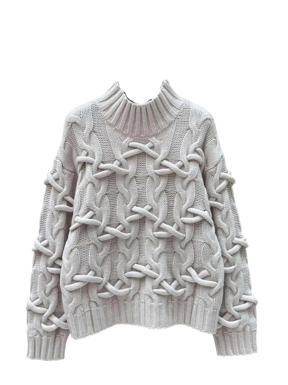 Womens Wool Thicken Sweaters Pullovers High Neck Long Sleeve Loose Casual Cable Knit Jumper