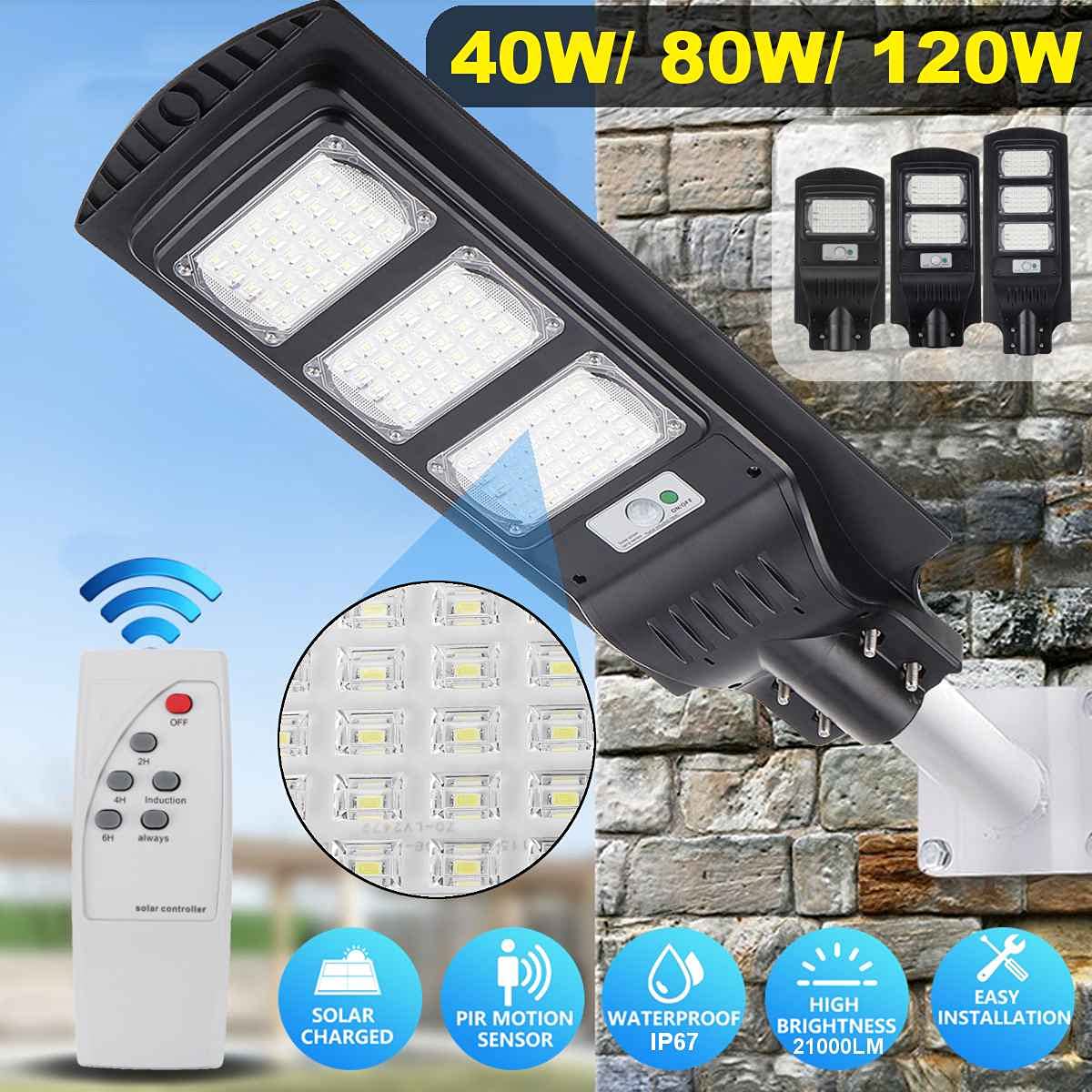 Solarna lampa uliczna czujnik PIR sterowanie oświetleniem do ogrodu Yard Road zewnętrzne oświetlenie bezpieczeństwa kinkiety 120W 21000 lumenów 90 LED (40w)