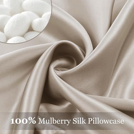 Adubor 100% Mulberry Silk Pillowcase for Hair and Skin with Hidden Zipper, Both Side 23 Momme Silk,900 Thread Count (50x90CM, Beige)