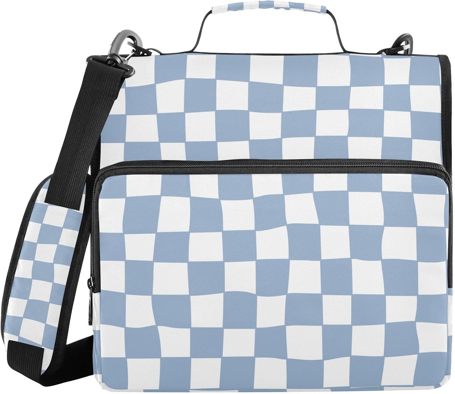 Distorted Blue Check Plaid Zipper Binder with Shoulder Strap Bag 3 Ring Binder Organizer Large Capacity Multiple Compartments for School Office