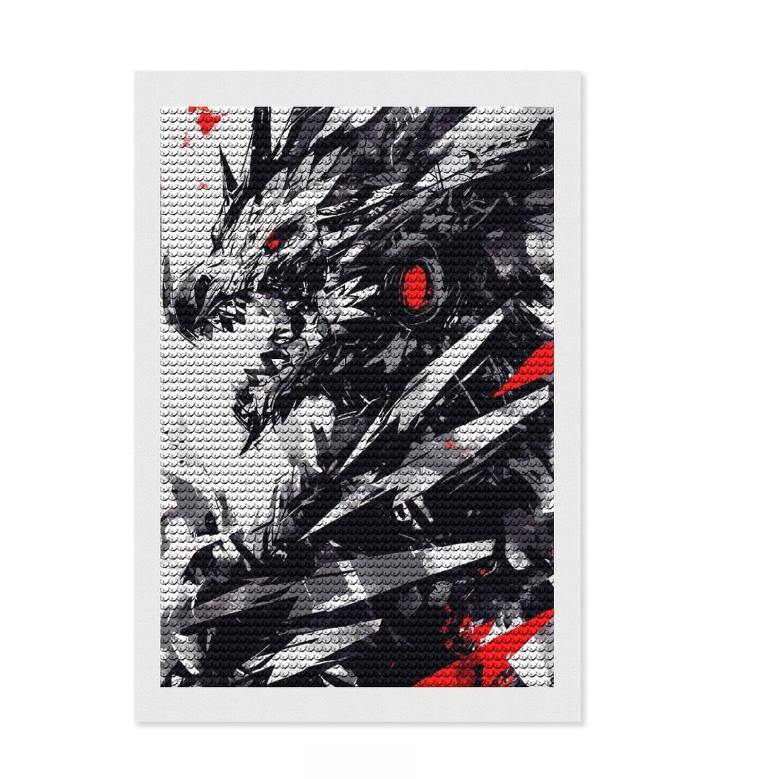 Junmoney Abstract Dragon with Red Eyes Diamond Painting Set 8"x12", for Craft Lovers, Farmhouse Decor, Pleasing Wall Art Project, Christmas Gift