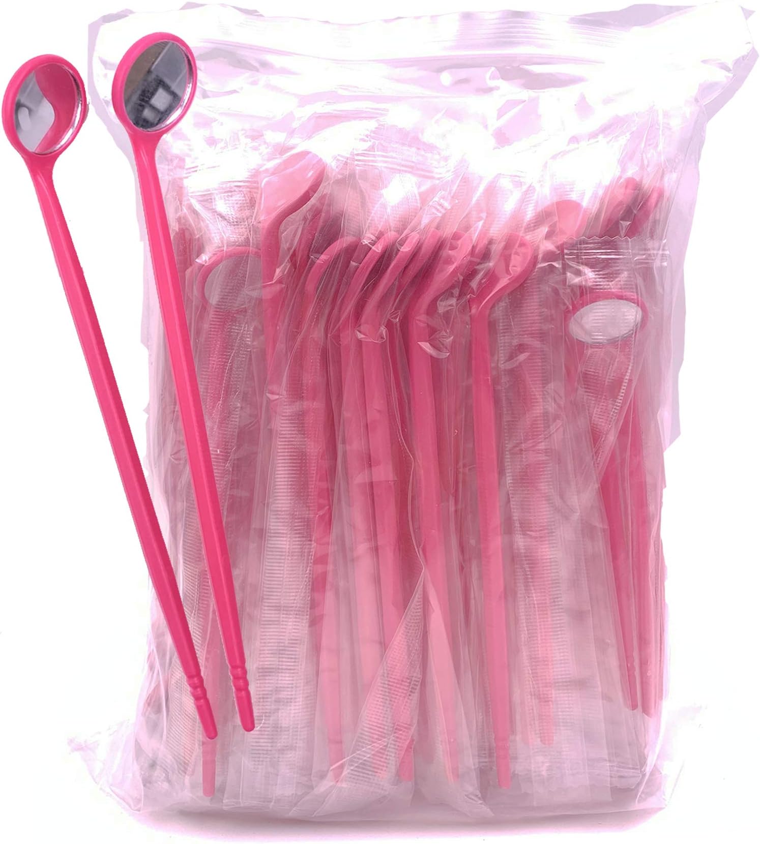 100pcs Disposable Dental Exam Mouth Mirrors Oral Dental Mirror Plastic Dental Instrument (Pink)