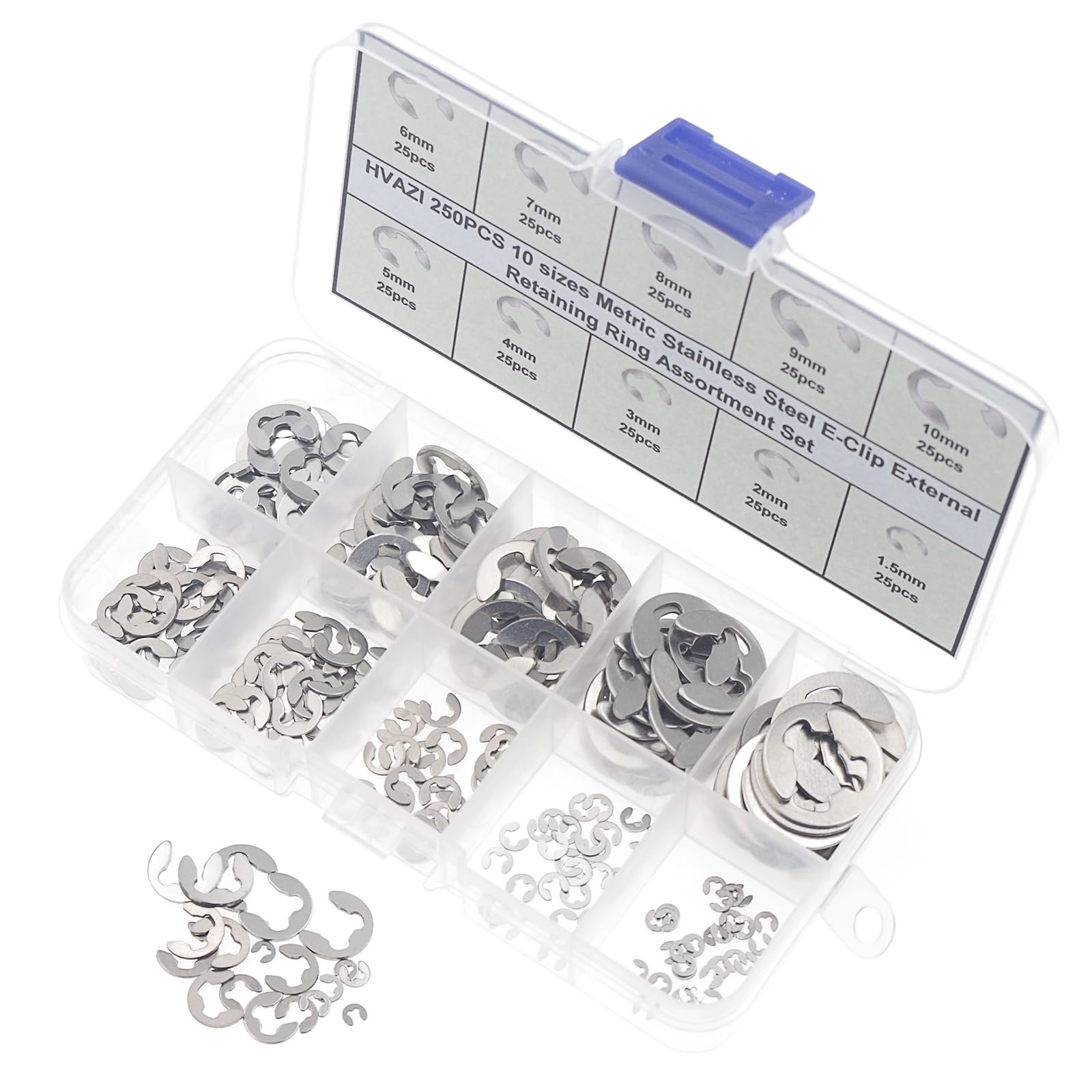 E-Clip Retaining Ring Kit - 250pcs Metric Sizes -2 E-Clip Retaining Ring Kit - 250pcs Metric Sizes -2