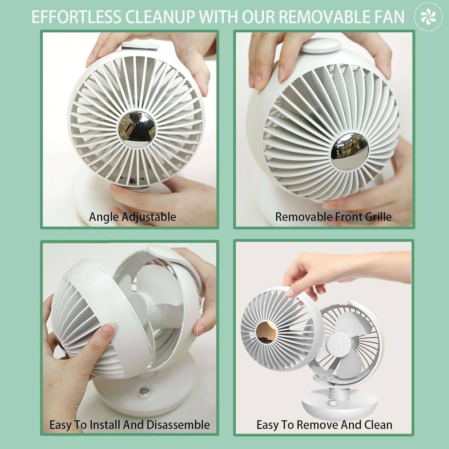 Fan for Bedroom,Desk Fan with USB Charging & 5600mAh Battery- 3-Speed Settings,Portable Desktop Fan with 120° Oscillation, 270° Adjustable Tilt,Child Lock, and Stylish Globe Design (White)