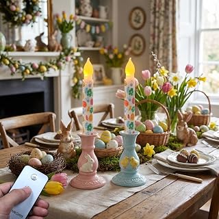 2Pcs Easter Taper Candles,Battery Operated Candle with Remote