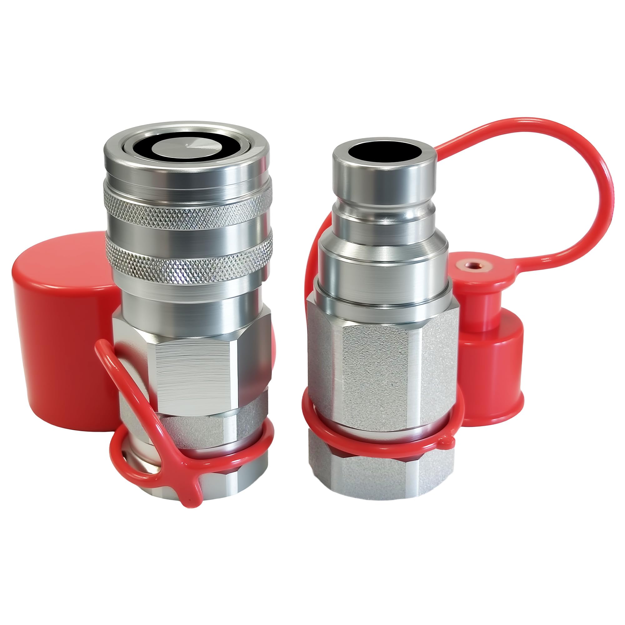 3/4" SAE Flat Face High Flow Hydraulic Quick Connect Coupler Set, 3/4" Body x (1-1/16"-12 ORB) Thread,ISO 16028 w/Dust Caps