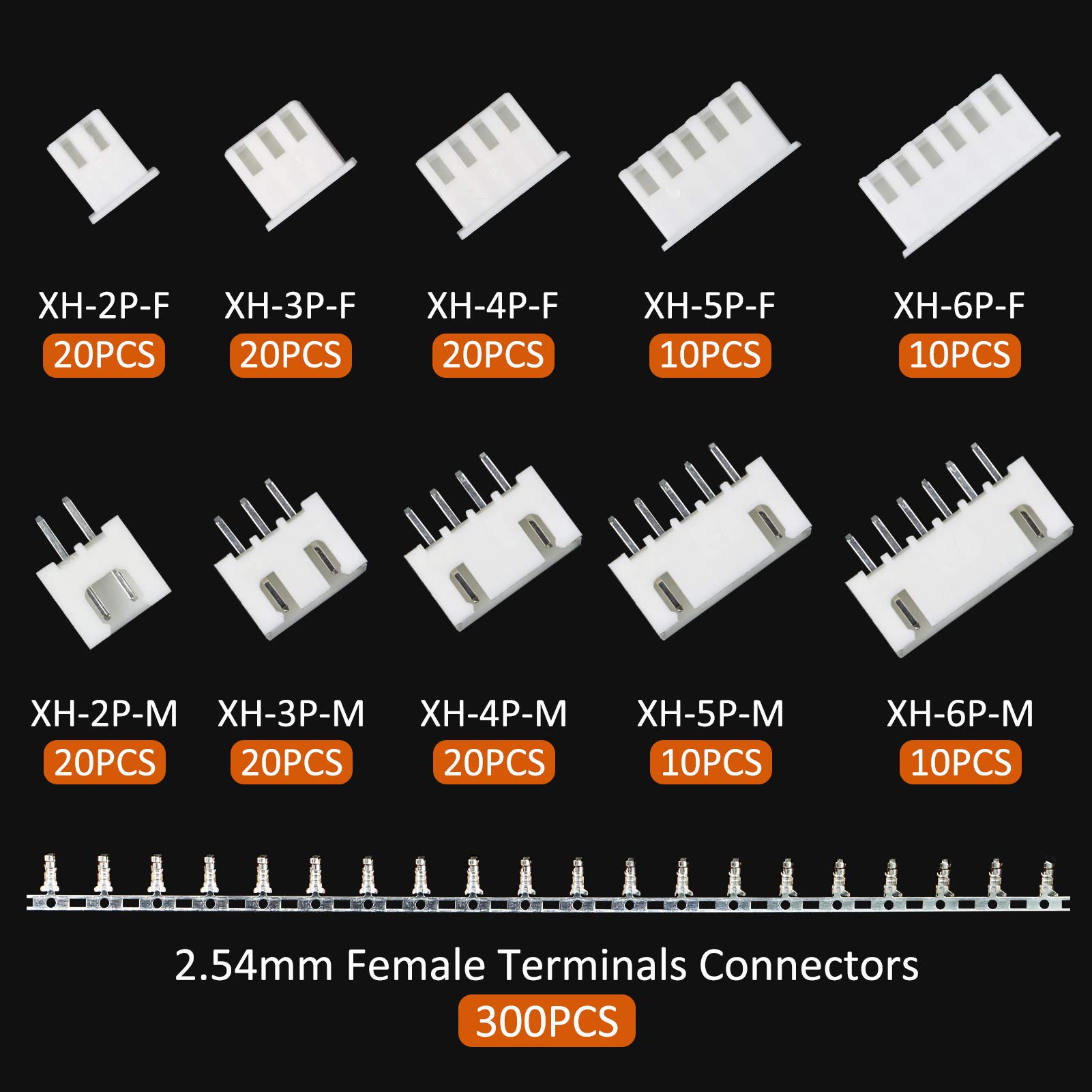 Kit Connecteur JST-XH – 460 Pièces – 2,54 Mm – Mâle/femelle 2/3/4/5/6 Broches – Boîte De Rangement