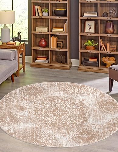 Unique Loom Sofia Collection - Alfombra grande (5 pies 3 pulgadas, redonda, beigemarfil)