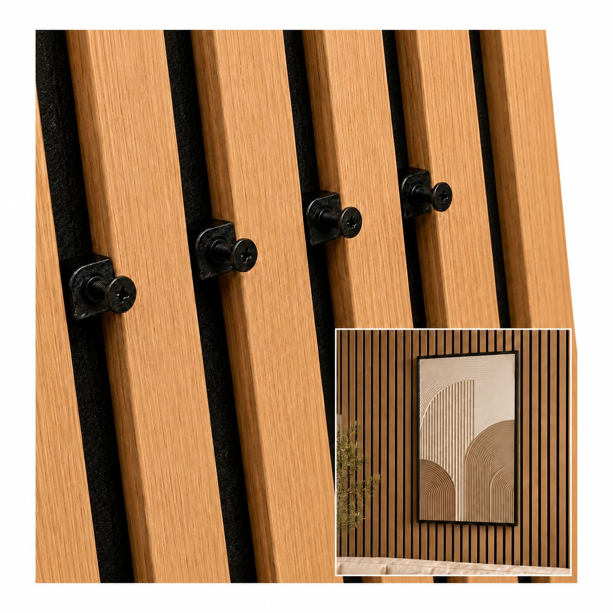 Vleugel Metal Screw Hooks for Acoustic Panels 12-17 mm - Set of 8 Black - No Drilling - Includes M4 Screws & Allen Key - Metal Clips Acupanel