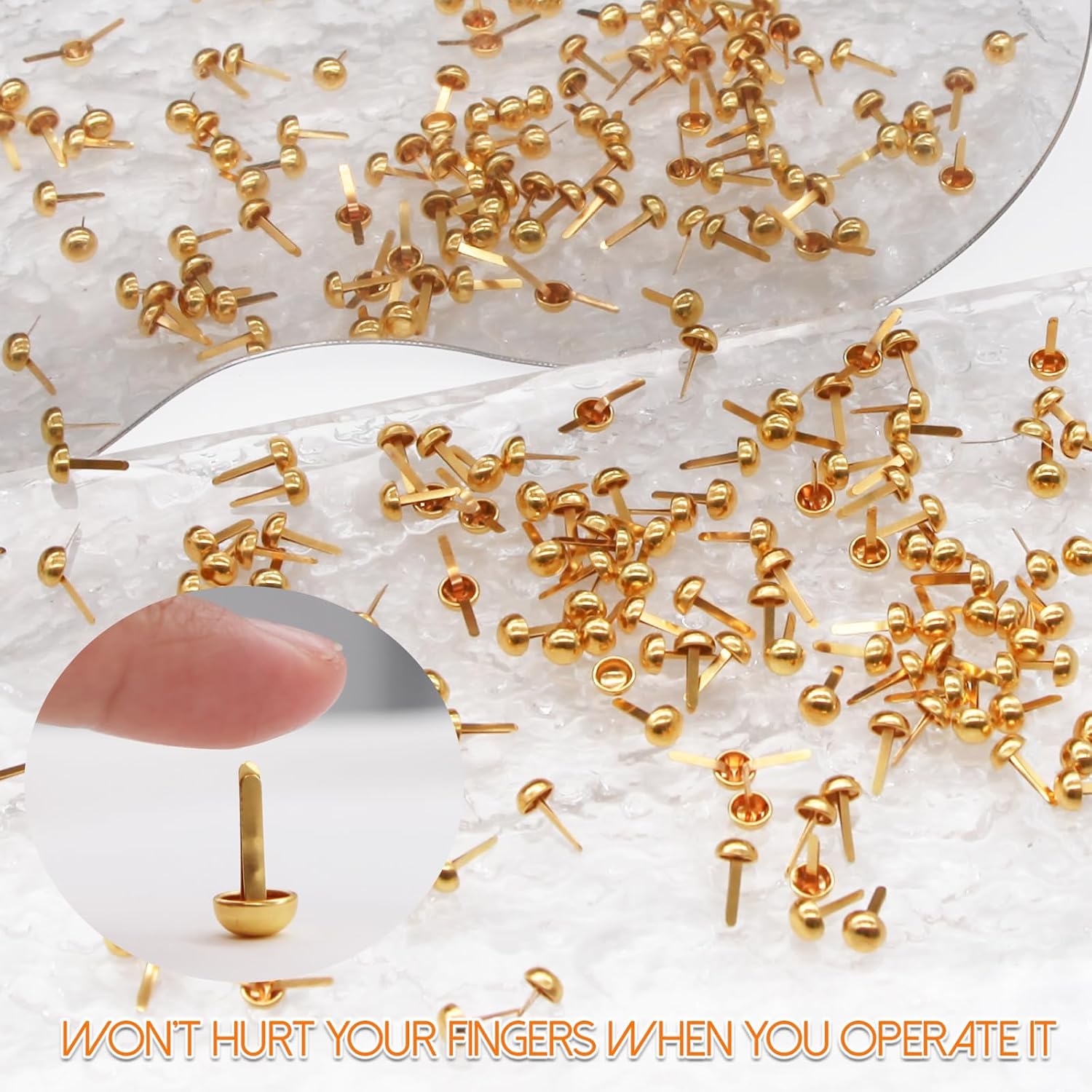 EuTengHao 300Pcs Brass Fasteners Scrapbooking Brads Round Head Brass Plated Fasteners for Craft Art Crafting School Project Decorative Scrapbooking DIY Supplies (1/2 Inch Shank, 8mm Head, Gold）