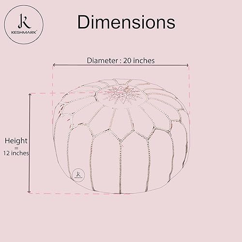 Miniatura 2 de Puf redondo de lujo hecho a mano, cómodo, bohemio, otomano y reposapiés, piel de cabra premium (sin relleno) (1 - marrón claro) (rosa)