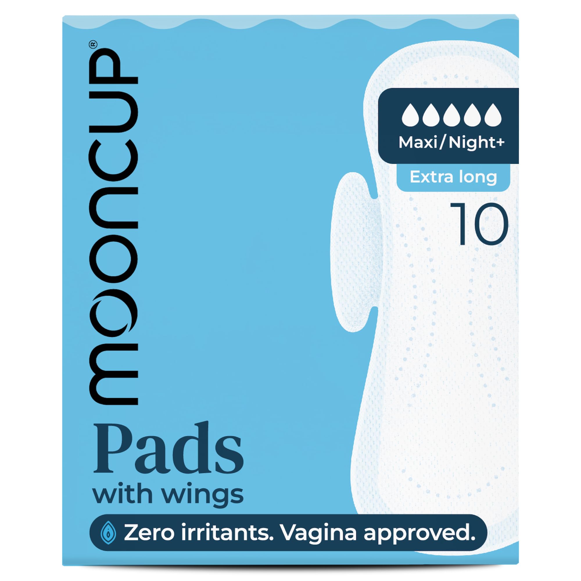 Mooncup Pads With Wings | Maxi / Night+ | Extra Long | Plastic-Free | Vegan (10 Pack)
