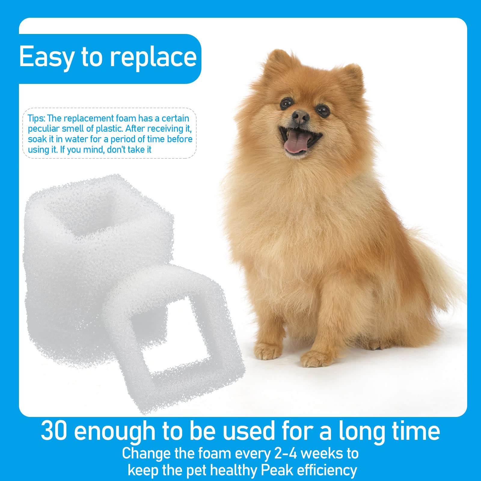 30 filtros de espuma de repuesto para fuente de mascotas, filtro de espuma de prefiltro de esponja de agua potable, compatible con fuentes de cerámica Drinkwell y acero inoxidable 360 para mascotas,