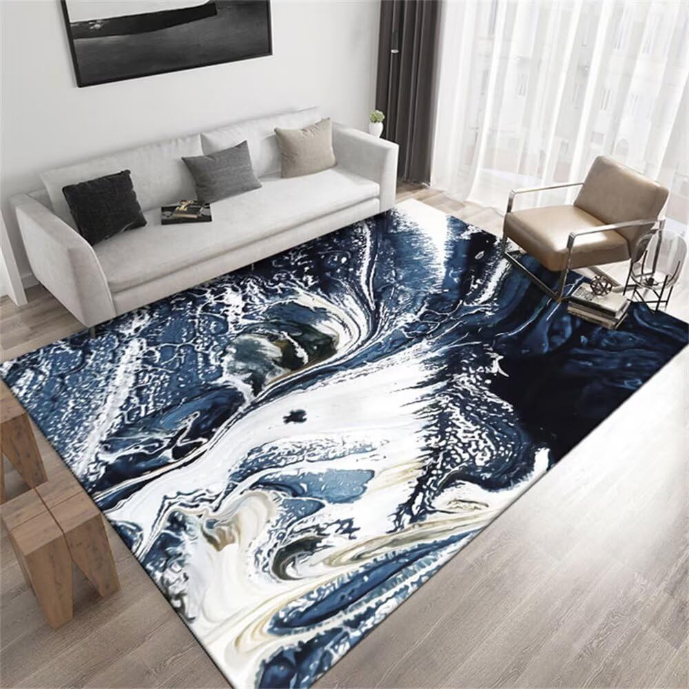 Tapis XXL bébé doux 120x200cm bleu tourbillon abstrait contre les sols froids