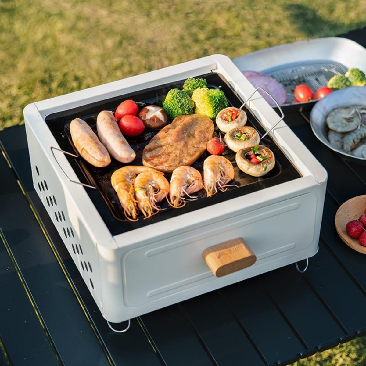 未使用 大判七輪 丸和工業 天然珪藻土岩切り出しコンロ 炭火焼 BBQ