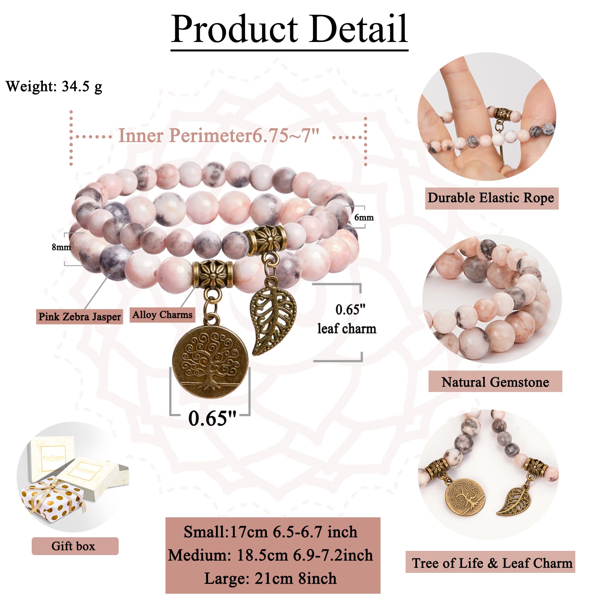 Farfume Braccialetti Chakra da donna - Bracciale con cristalli di pietre curative per donna Bracciale con pietre preziose naturali - Un set di braccialetti con doppia perla