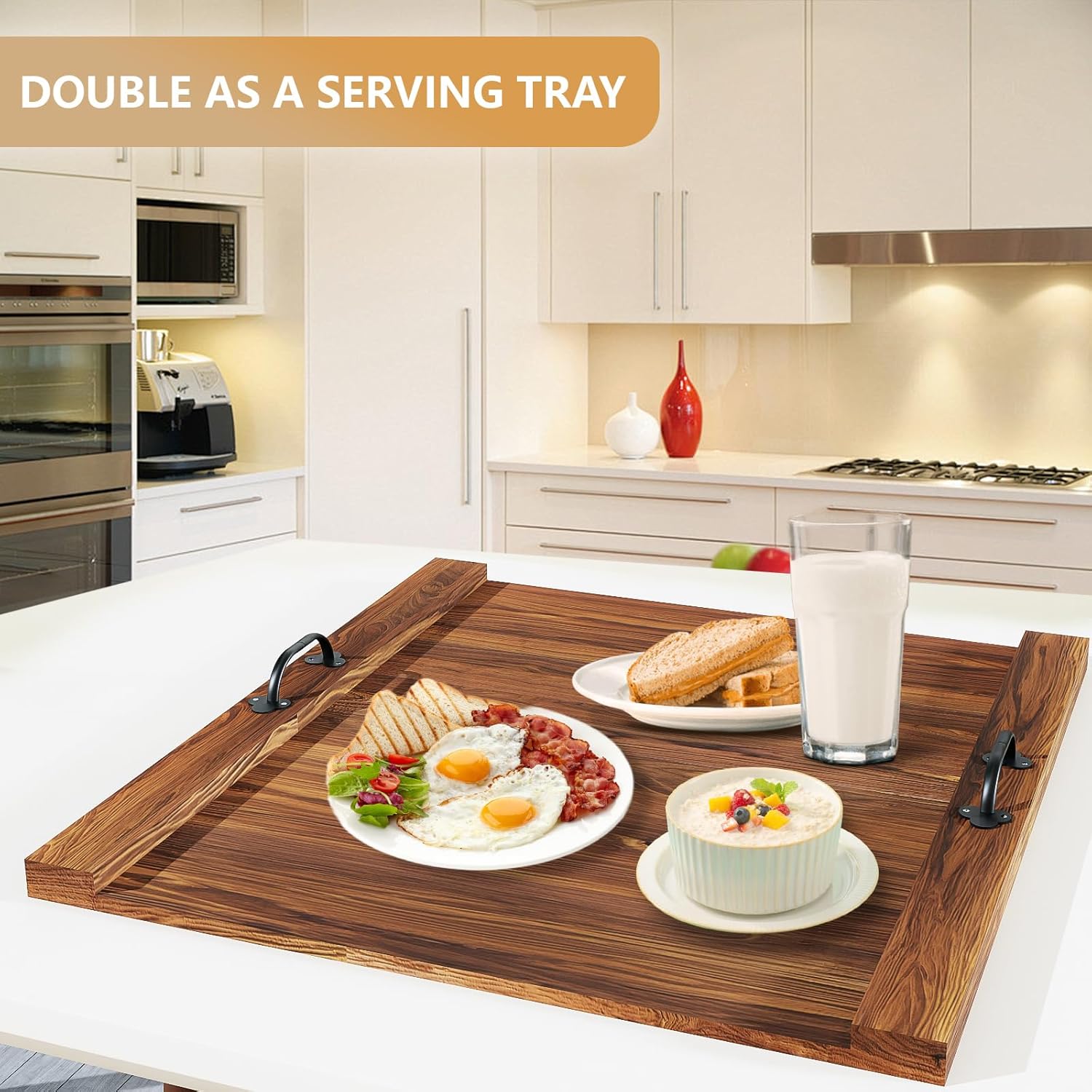 Noodle Board Stove Cover with Handle Wooden Stove Top Cover Board 29.5x22" for Electric Gas Stove Burner, Glass Range Stovetop Cover