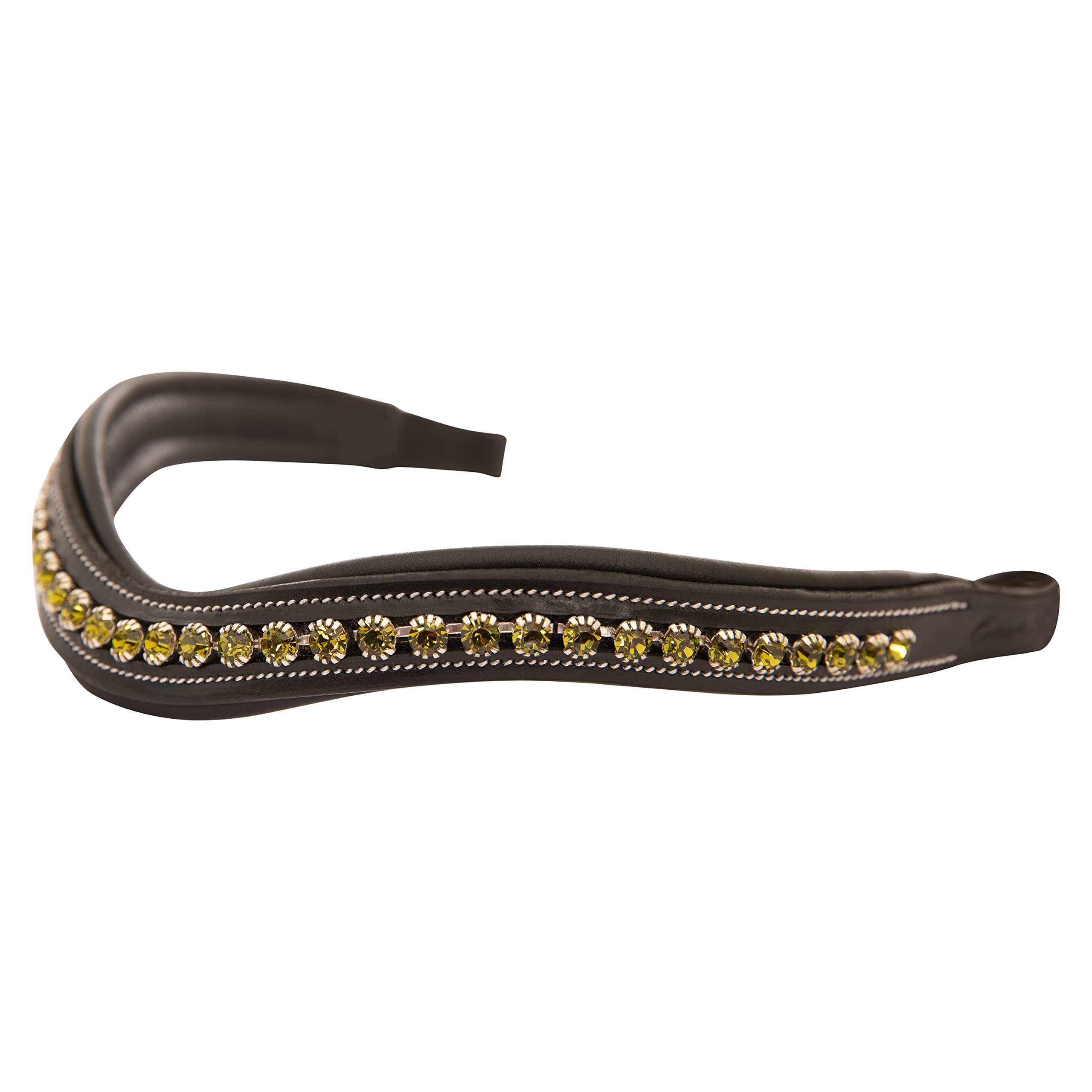 Exion Curved Crystal Browband for Horses – Soft Padded Bling English Bridle Brow Band | Dressage, Show, Jumping | Black, Brown | Light Green Crystal Browband For Horses