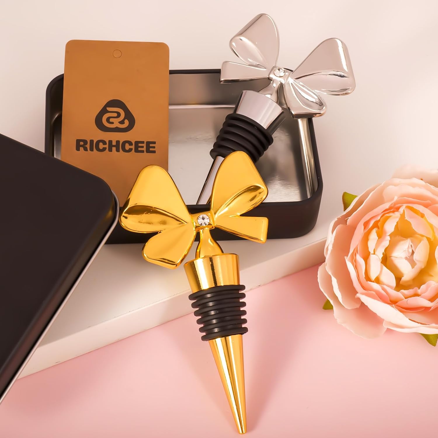 RICHCEE Wine Bottle Stopepr 2 Pack Bowknot Wine Stoppers for Wine Bottles