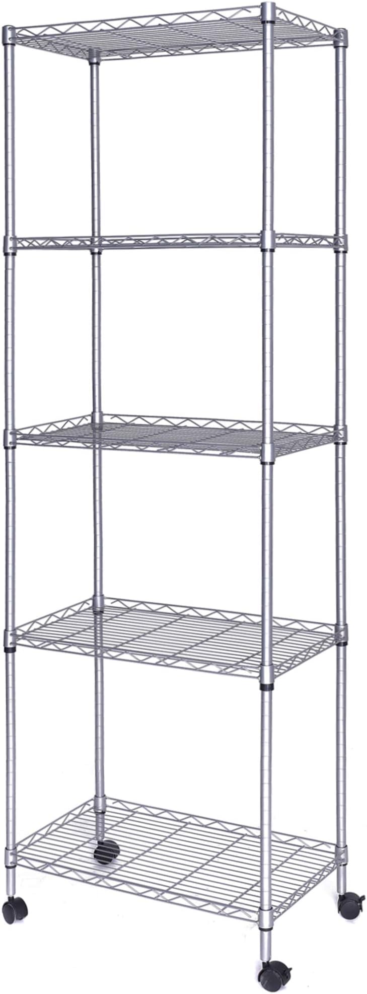 JS HANGER Wire Shelving Unit with Wheels, 5-Tier Heavy Duty Height Adjustable Rolling Metal Shelves for Storage, 550 lbs Capacity, 23.23''W X 13.4''D X 71''H, Silver