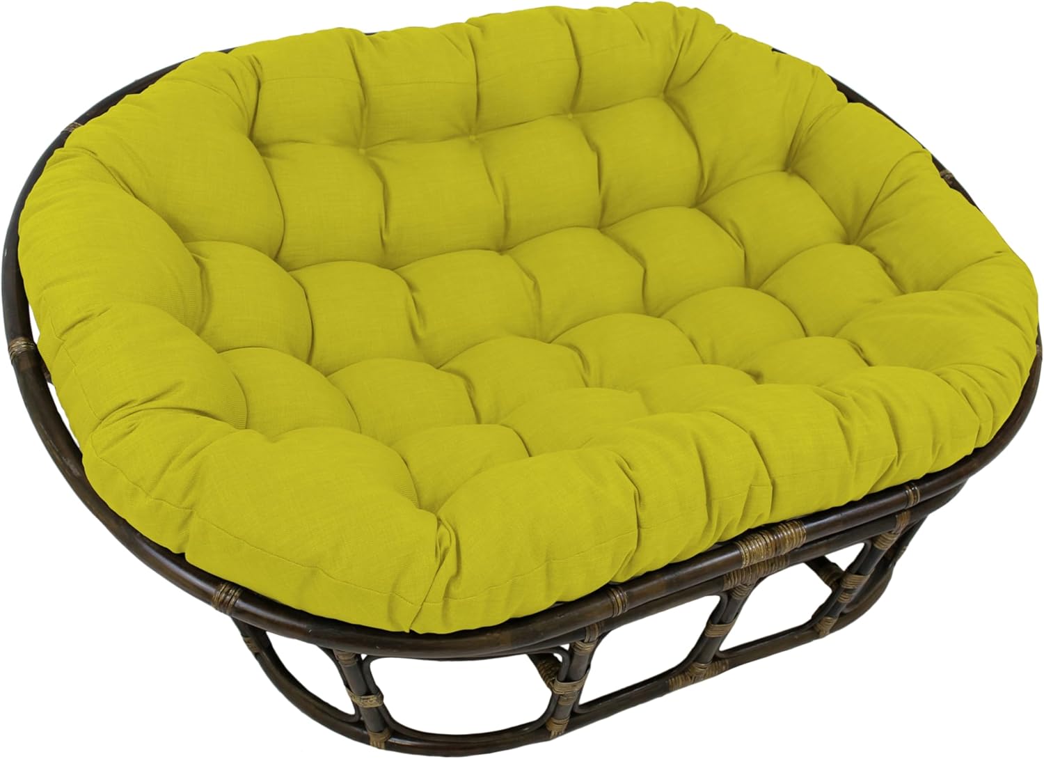 Blazing Needles Solid Outdoor Spun Polyester Double Papasan Cushion, 65" x 48", Lemon