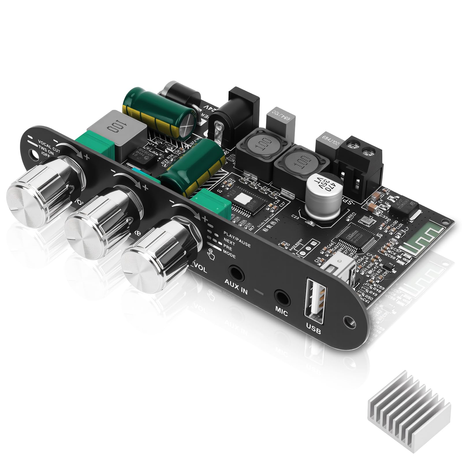 ZK-1001UM Power Amplifier Bluetooth Board with Karaoke Microphone Reverb Mono 100W Audio Amplifier Power Amplifier Board TWS Outdoor Speaker TPA3116D2 with Heat Sink for DIY Speaker Kit