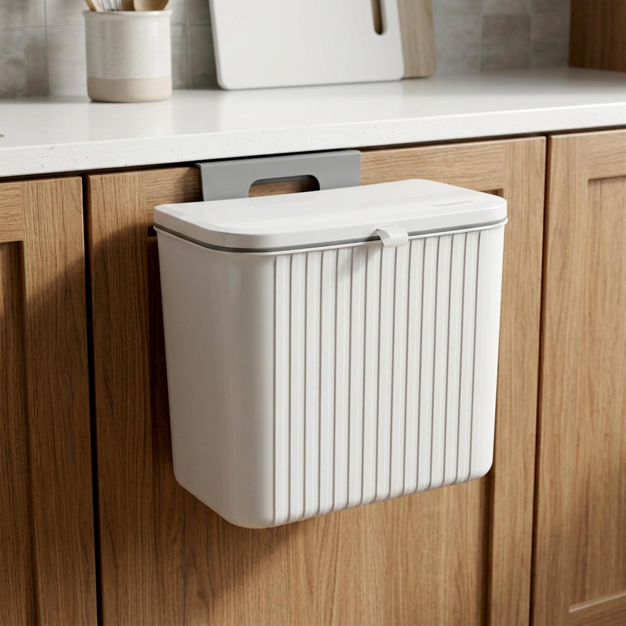 Nayasa 7.3 Ltr Hanging Door Dustbin | BPA-Free Plastic Kitchen Trash Can with Lid | Wall Mounted & Cabinet Door Garbage Bin | Waste Bucket for Bathroom, Office & Home | White-image-46