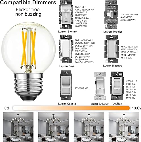 Miniatura 10 de Bombilla LED G16.5, bombilla LED E26 de 4 W, regulable equivalente a E26 de 40 W, blanco cálido 2700 K, 400 lm, CRI85+, AC120V, estilo Edison,