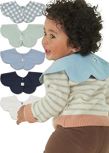 Miniatura 7 de Konny Juego de baberos para bebé, rotación de 360°, bandana suave y absorbente para niños y niñas, esenciales para bebés Baya roja, punto gris rosa,
