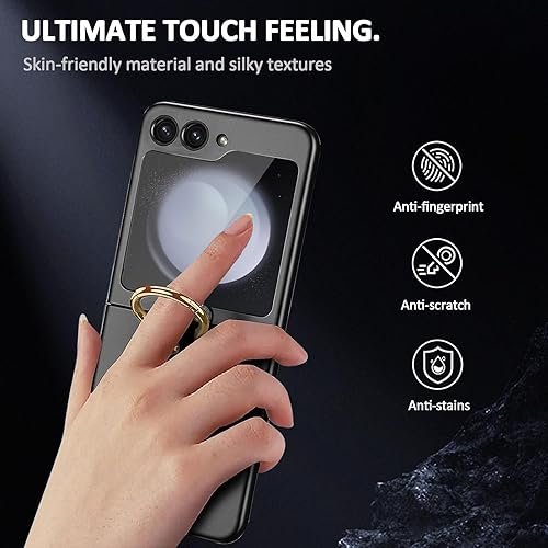 Miniatura 4 de Funda para Samsung Galaxy Z Flip 5 con soporte de anillo, anticaídas, a prueba de golpes, con protector de pantalla (negro)
