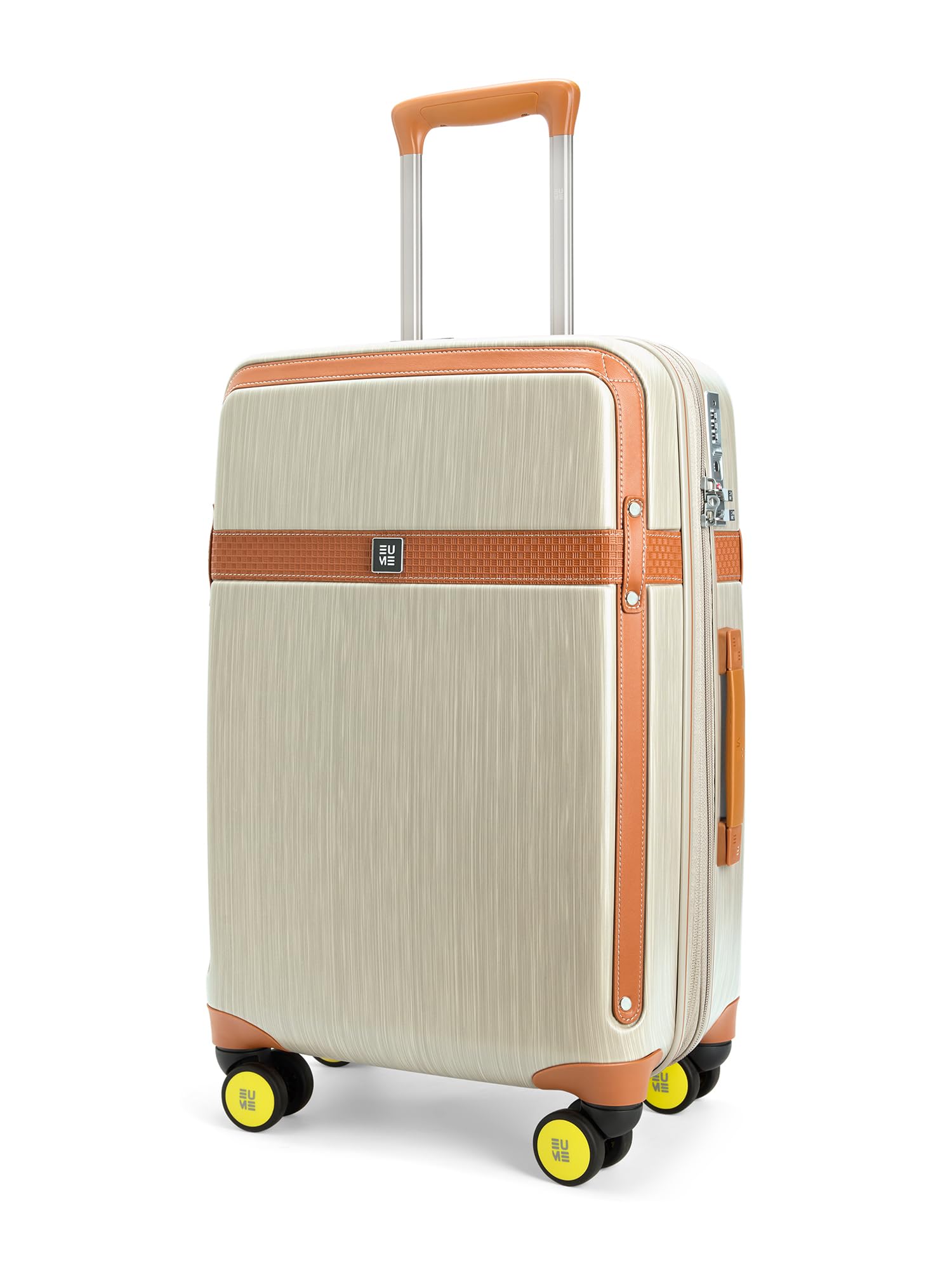 eume Aerobrush Cabin Trolley Bag | Expandable Hard Luggage | 56L Capacity | Premium German Polycarbonate Suitcase | TSA Lock Anti Theft Zippers & Silent Smooth Wheels | Peech Skin Fabric | Caramel-picture-13