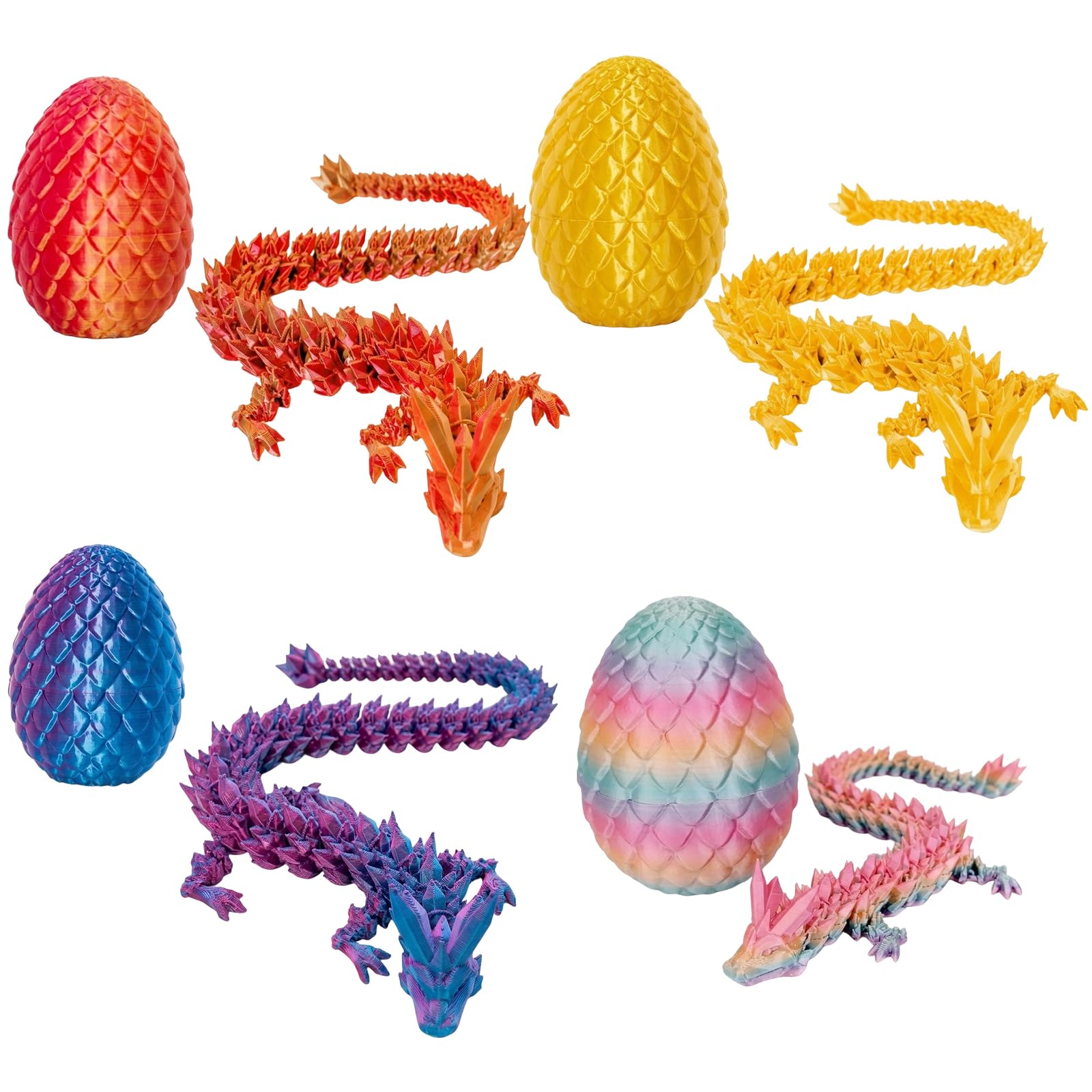 4Pcs 3D Printed Dragon, Creative Role-Play Display, Desk Decoration for Fantasy Enthusiasts, Vibrant Colours in Red Blue, Red Gold, Golden, Rainbow Candy