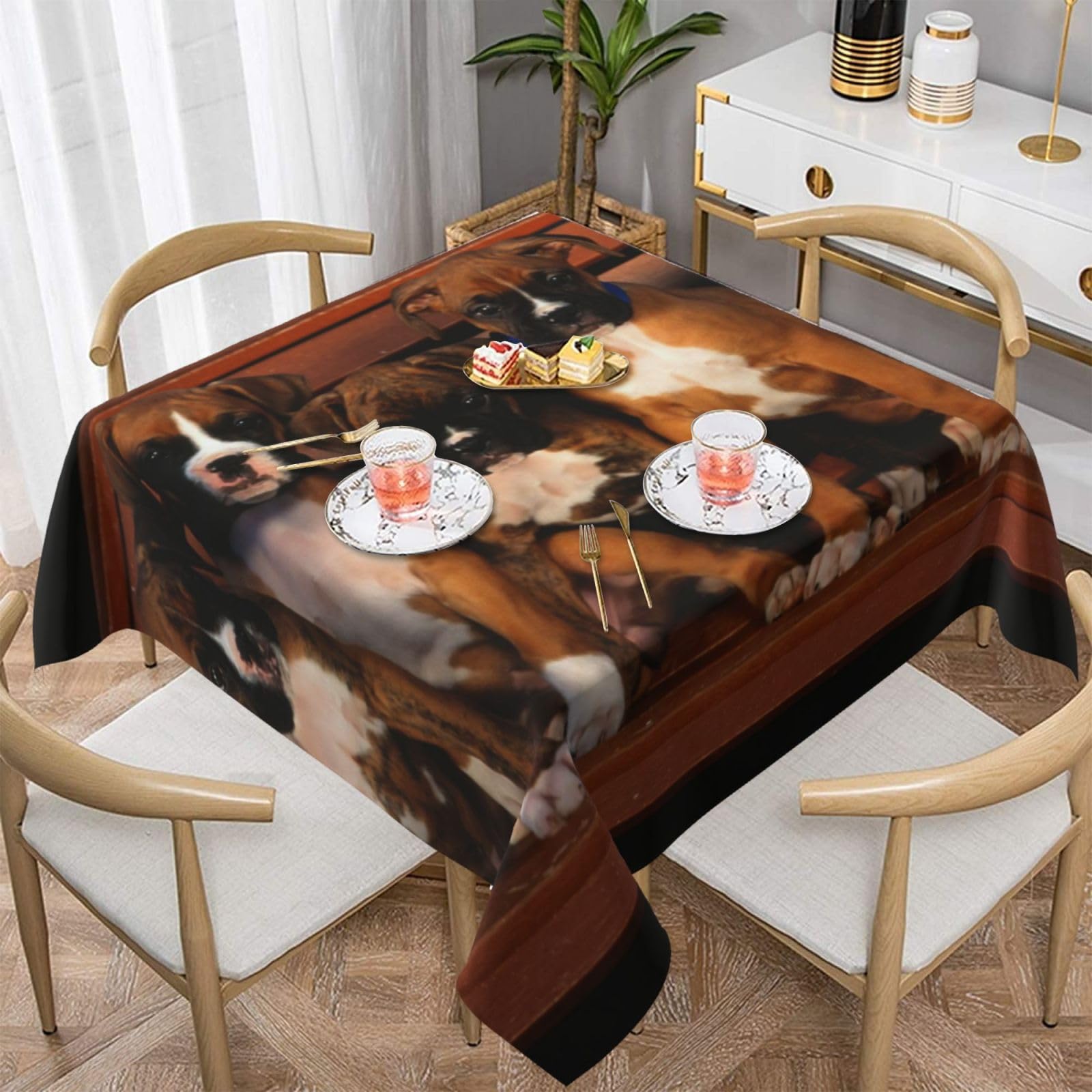 Nappe imprimée de chiots chiens animaux de compagnie nappe décorative carrée imperméable