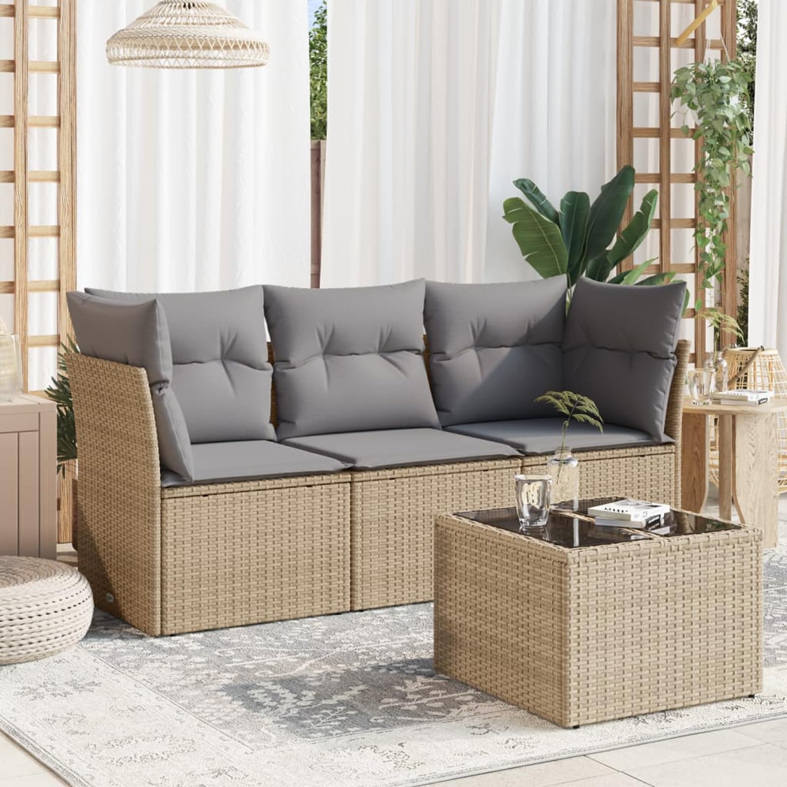 Terrasse conviviale avec le salon de jardin 4 pièces beige Gecheer en résine